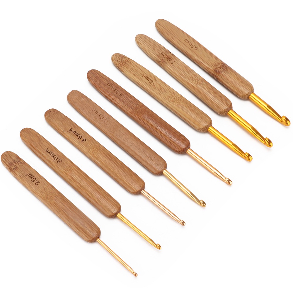 Wooden Crochet Hooks Ergonomic Handle - Ensemble de 8 crochets de tailles